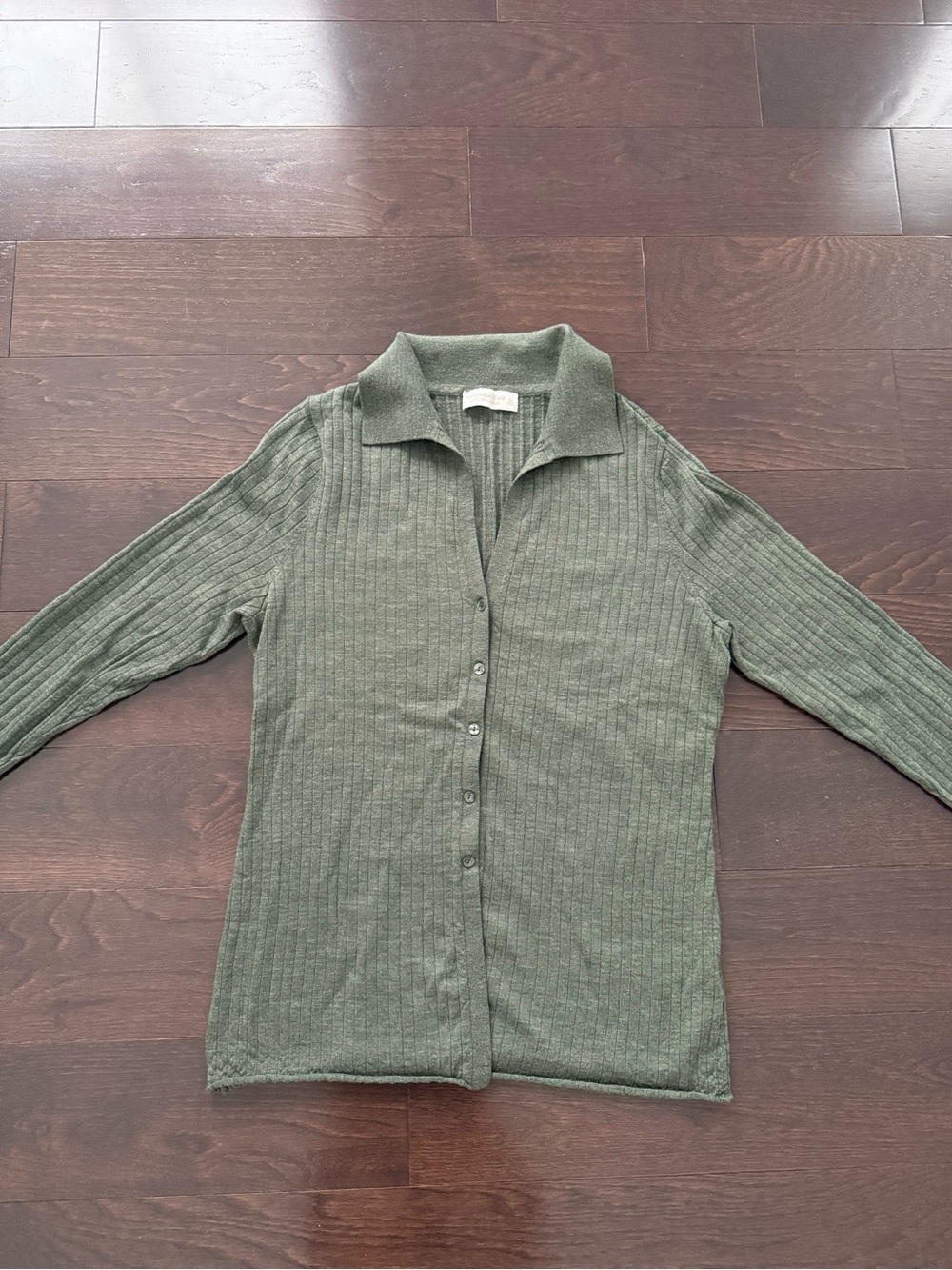 Abercrombie & Fitch Olive Green Ribbed Button-Front Long Sleeve Top 100 merino